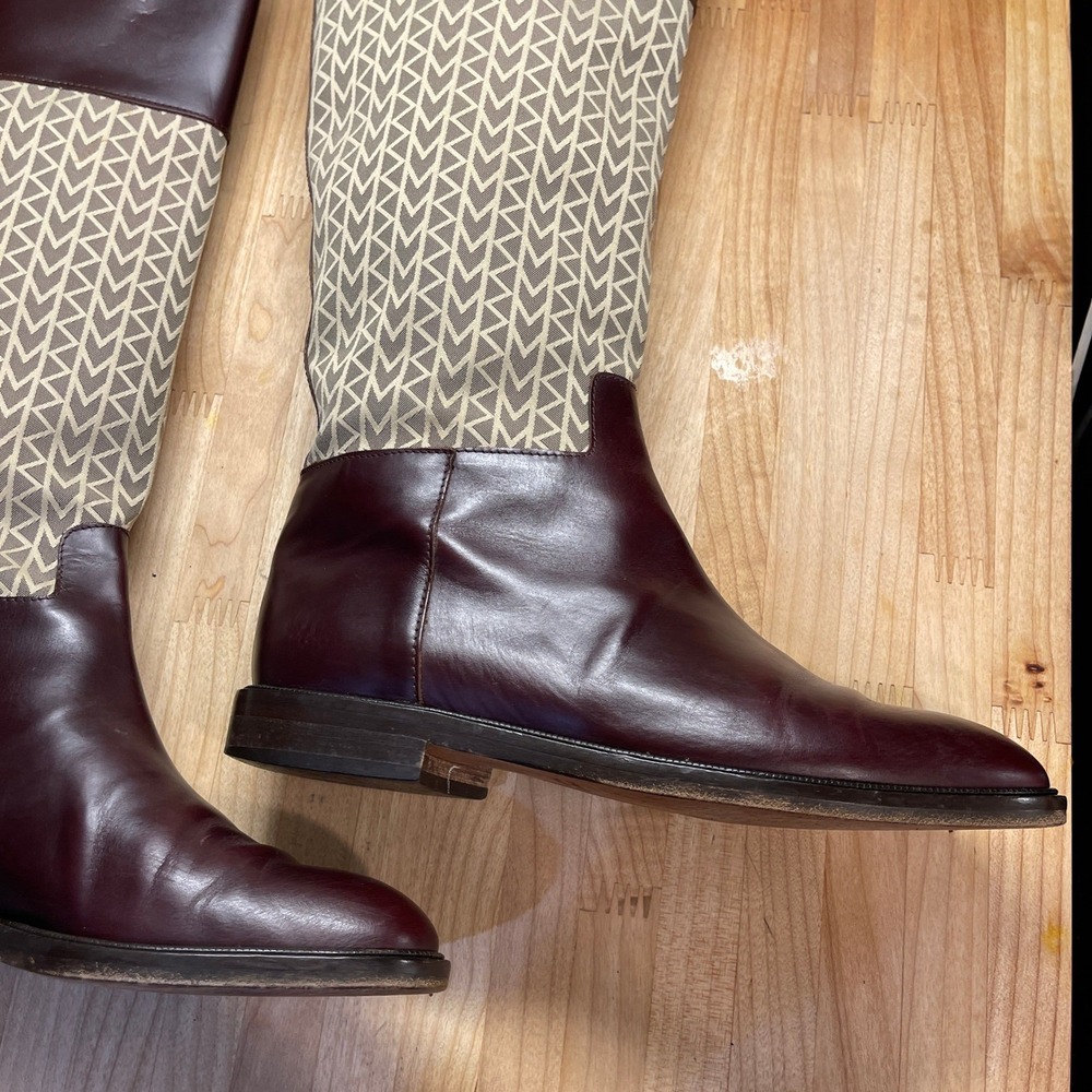 Michael Kors Burgundy Leather Monogram Riding Boots Womens 7 M Made in Italy - Picture 3 of 13